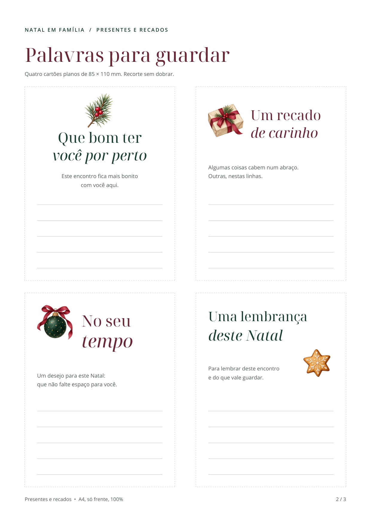 Prévia da edição ilustrada de cartões para acompanhar presentes.